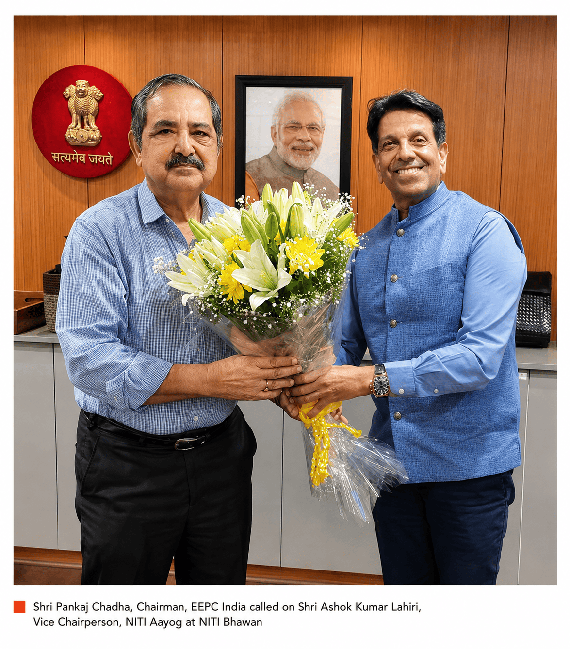 Chart showing Chairman EEPC India met Vice Chairperson, NITI Aayog at NITI Bhawan