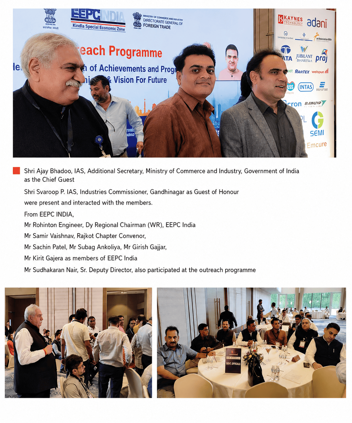 Chart showing Shri Swaroop P, IAS, Industries Commissioner, Gandhinagar as Guest of Honour