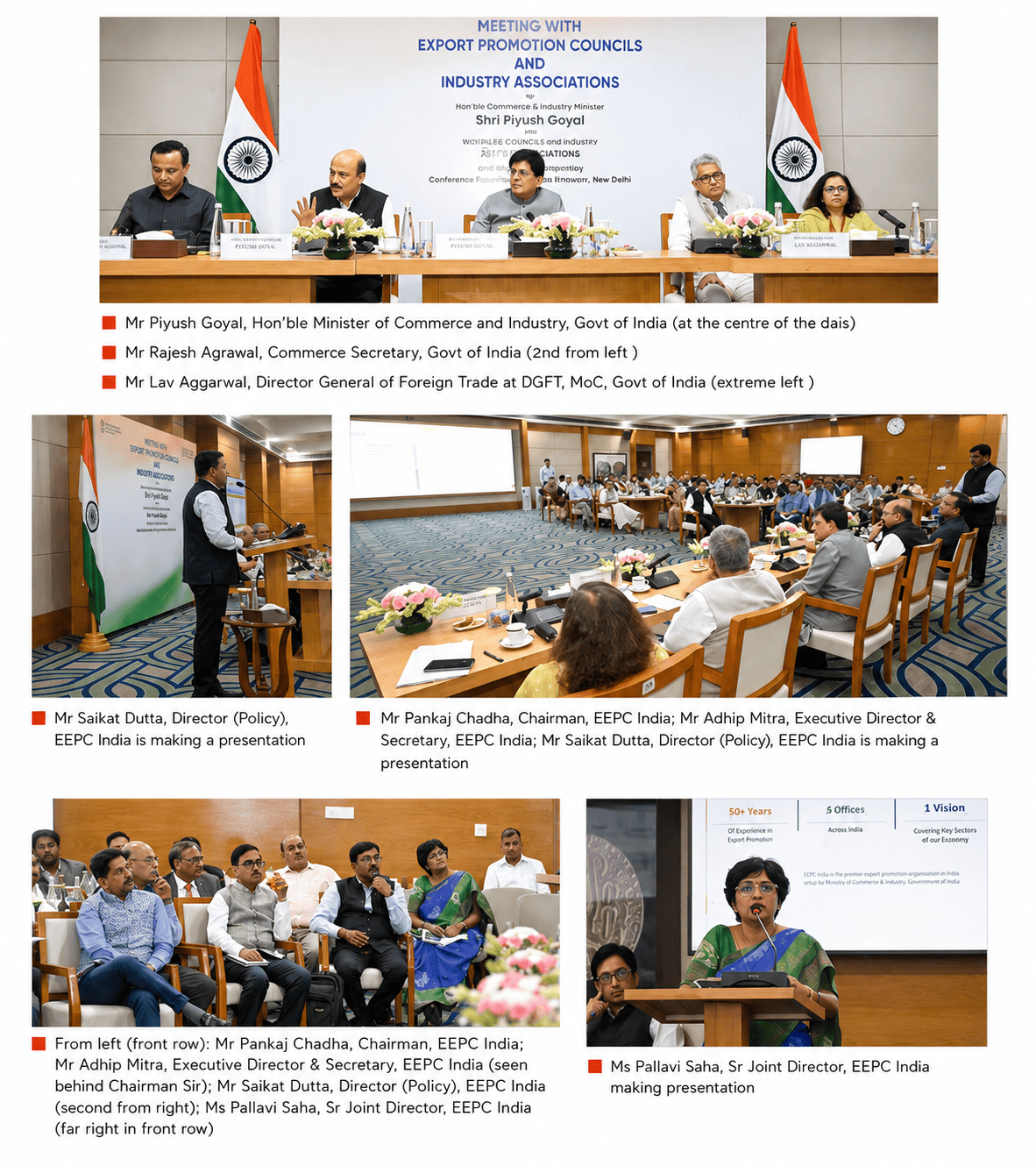 Chart showing Mr Lav Aggarwal, DIrector General of Foreign Trade at DGFT, MoC, Govt of India (extreme left )